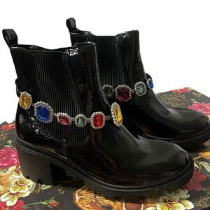 Betsey Johnson Jenesis Black Jeweled Ankle Booties Boots Sz 10 NWT